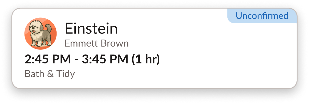 Unconfirmed appointment card